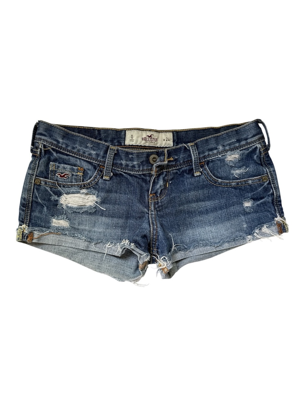 Hollister Ripped Dark Blue Denim Shortie Shorts Size 24